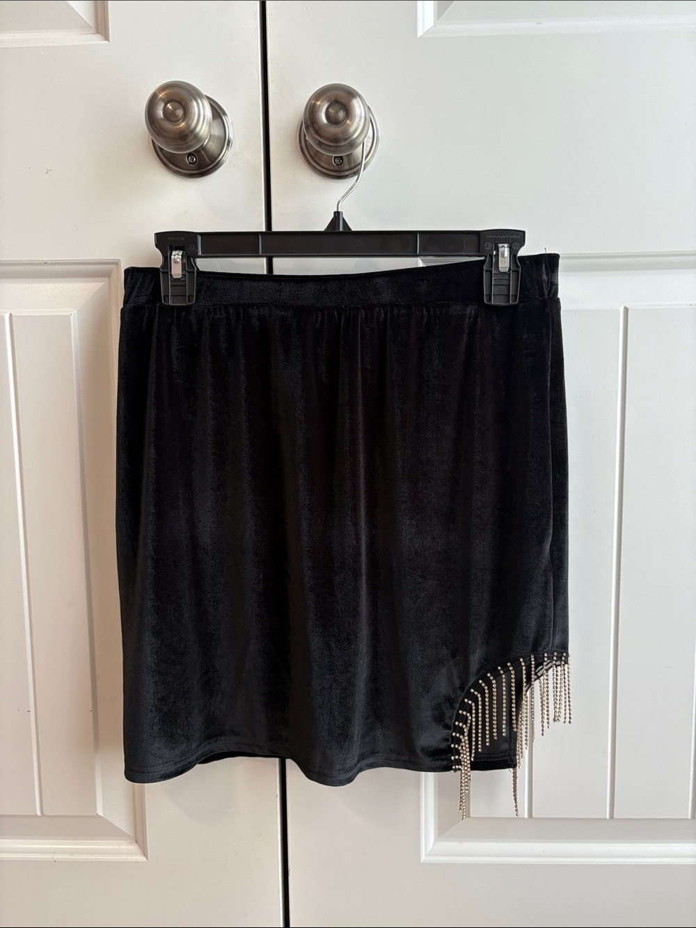 Black Velvet Mini Skirt with Rhinestone Fringe